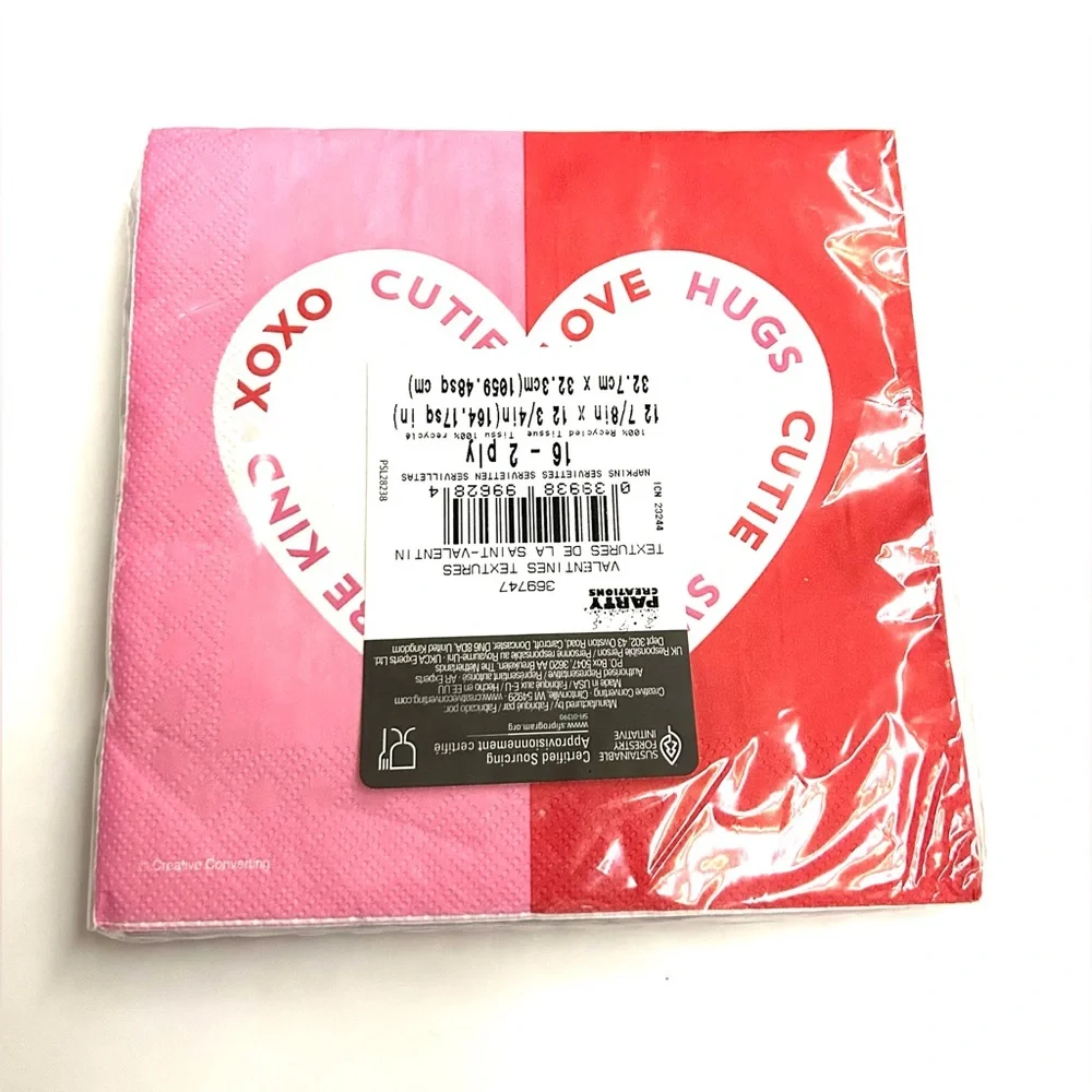 New 12 Valentine Textures Napkins Red Pink Heart 6 1/2